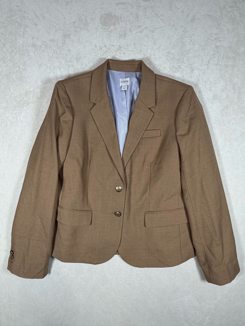J. Crew Women's Gold Button Size 10 Wool Blend Camel Brown Tailored Blazer